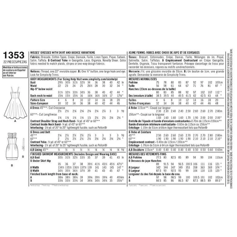 Simplicity 1353 Leanne Marshall Misses' Dresses With Skirt & Bodice Sz 4-12‎